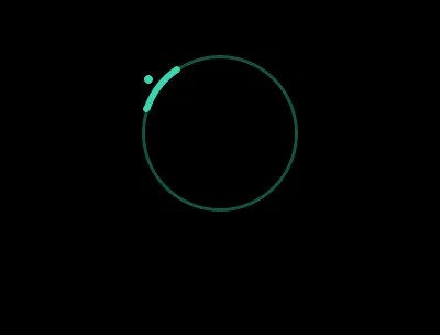 The dial on its own: a teal ring with a bright arc and dot at the upper left, where the talker is