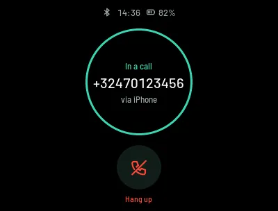 A phone call over Bluetooth, with the hang-up button