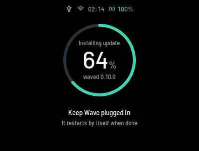Installing an update: a progress ring at 64 percent